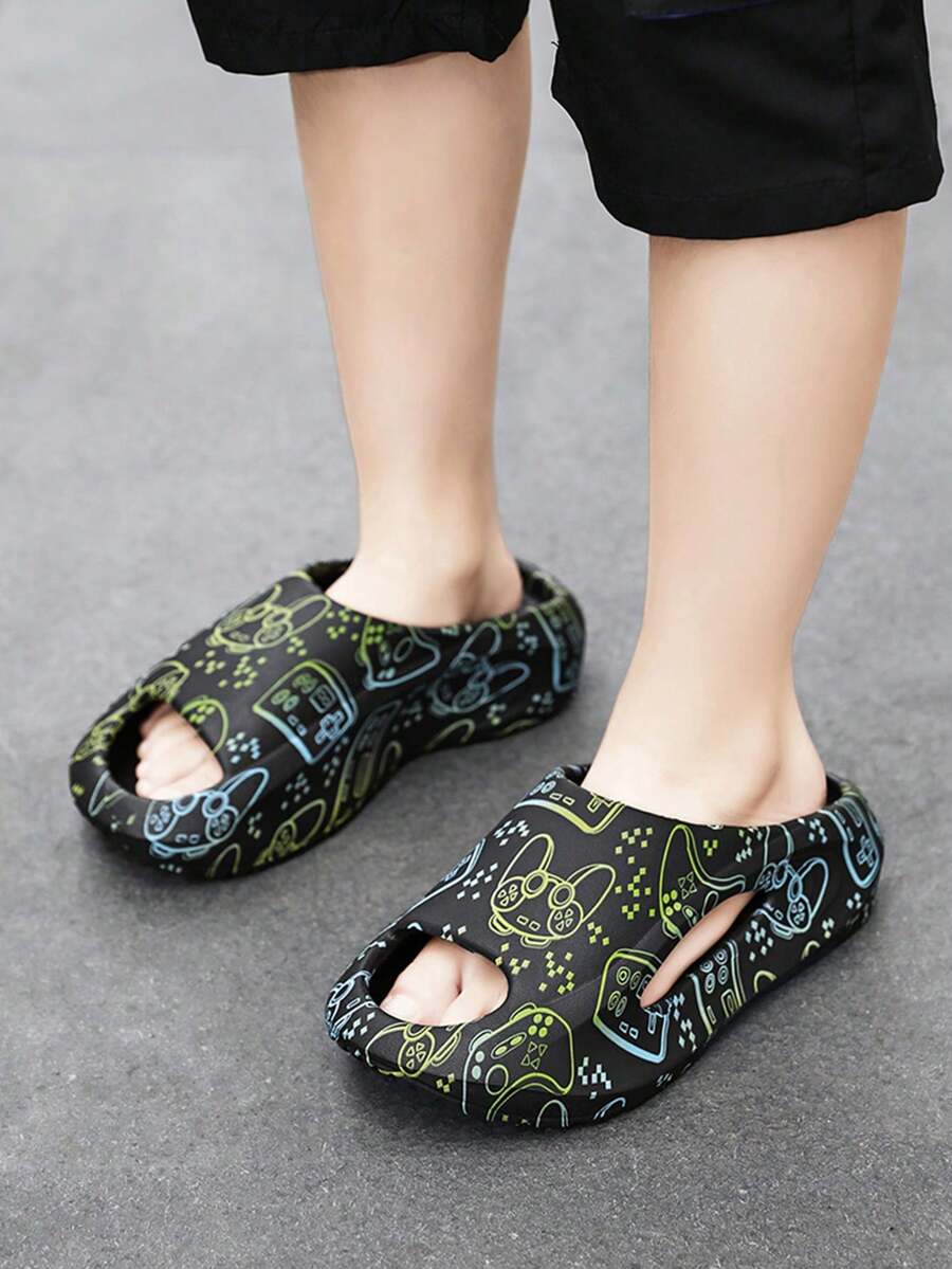 1 Pasang Sandal Anak Motif Kartun Lucu, Sandal Dalam dan Luar Ruangan yang Nyaman dan Ringan, Sandal Rumah Modis, Motif Acak - Hitam - View 1