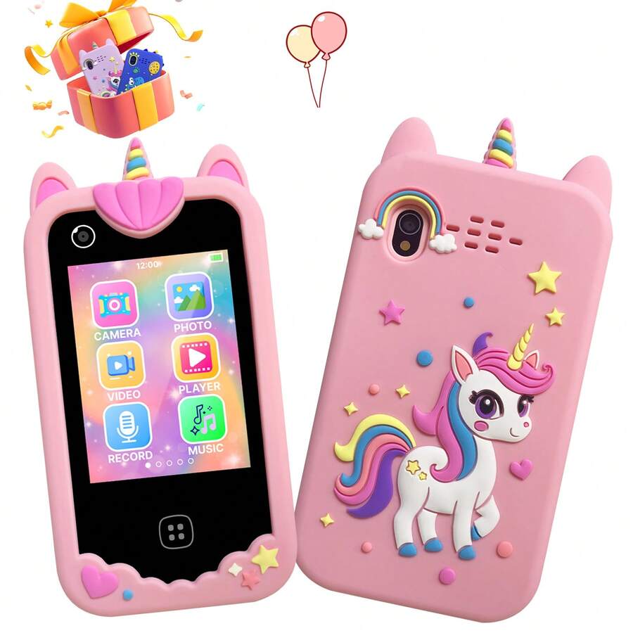 3-12 Years Old Kids Toy Phone, Unicorn & Dinosaur Pattern, 2.8" Touch Screen, 8GB Memory, Interactive Learning Games, Soft Silicone Protective Case, Ideal Gift For Boys & Girls