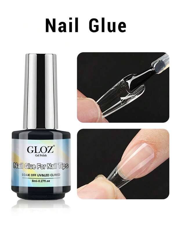 GLOZ Nail Glue Gel For Nail Tips Long Lasting Extension Glue For Clear Nail Tips And Clear Press On Nails, Nail Repair Treatment, Salon Art DIY At Home Need U V Light Cured