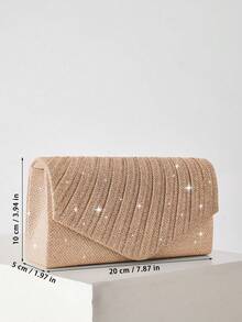REMANLAND Minimalist And Sleek Clutch With Glitter Diagonal Pleated Accents, Featuring Clean Lines, A Refined Glitter Finish, Streamlined Diagonal Pleats And Envelope Silhouette. Seamlessly Transitions From Office Meetings To Business Dinners, Balancing Professionalism With Subtle Luxury For Everyday Elegance. It Is The Best Gift For Women - Champagne - View 4