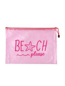 防水時尚海灘包，印有「Beach Please」海星圖案。大容量透明化妝包配尼龍拉鍊 - 輕量，適合春夏收納，完美適用於游泳、海灘、潛水和夏季度假、返校，輕量防曬收納包，適合朋友、家人、閨蜜、同學。生日、節日、派對、婚禮（伴娘）、教師節的完美禮物與紀念品，郵輪必備，夏季度假禮物 - 彩色 - 查看 12