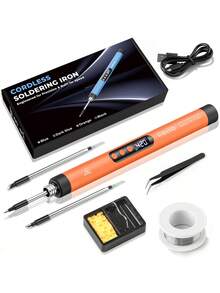 ILIBILIB HX7 Soldering Iron Kit, 8W 5V USB LCD, 260°C-420°C Adjustable Temperature, Built-In Battery, 30 Min Wireless Quick Heating Constant Temperature, Smart Sleep, For DIY Electronics, Includes 2 Iron Tips, Rosin Box, Tweezers, 30g Solder Wire, Stand With Sponge, Portable USB Powered - Orange - View 8