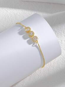 1件优雅奢华复古几何方形闪亮立方氧化锆可调节链条手链，精致优雅，适合女性和女孩日常佩戴 - 彩色 - 查看 5