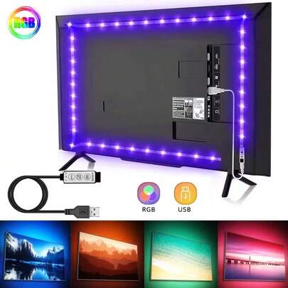 1 dải đèn LED RGB, nguồn USB 5V, điều khiển 3 phím, thích hợp trang trí nhà cửa, tiệc tùng, lễ hội, phòng khách, phòng ngủ và đèn nền TV.