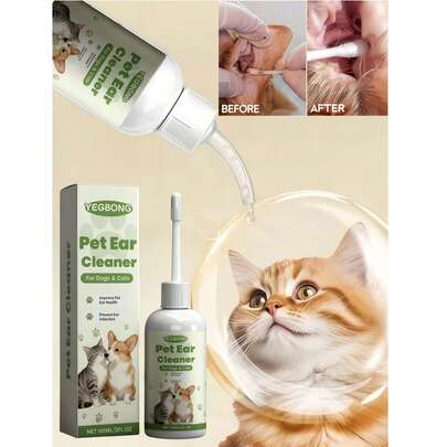 YEGBONG 1/2 lọ thuốc nhỏ tai cho thú cưng 60ml, làm sạch nhẹ nhàng và khử mùi tai, thích hợp cho mèo và chó, chăm sóc tai hàng ngày cho thú cưng.