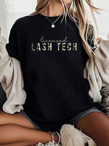 Camiseta Unisex 100% Algodón Vintage para Técnicos de Pestañas, Camiseta de Graduación para Técnicos de Pestañas Licenciados, Camiseta de Manga Corta con Cuello Redondo Estampada 100% Algodón - Negro - Ver 1