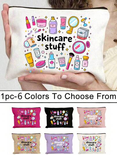 Mesh Cosmetic Bag With Cosmetic Facial Mask Pattern, Featuring The Letter Pattern Of 'Skincare Stuff',Multifunctional Cosmetic Pouch, For Clips, Headbands,Red Air Cushion Storage Portable Storage Bag, Makeup Bag, Skincare Bag, Travel Essentials, Dormitory Supplies, Bathroom Storage, Jewelry Storage, Lip Oil And Cosmetics Storage Bag School Supplies Pouch ,Mother's Day, Homecoming Season Gifts