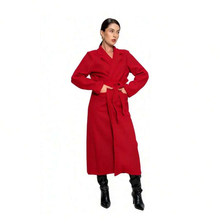 Women's Max Long Overcoat In Brushed Wool Hbd Plus - Sbt-005 - Rojo - Ver 1