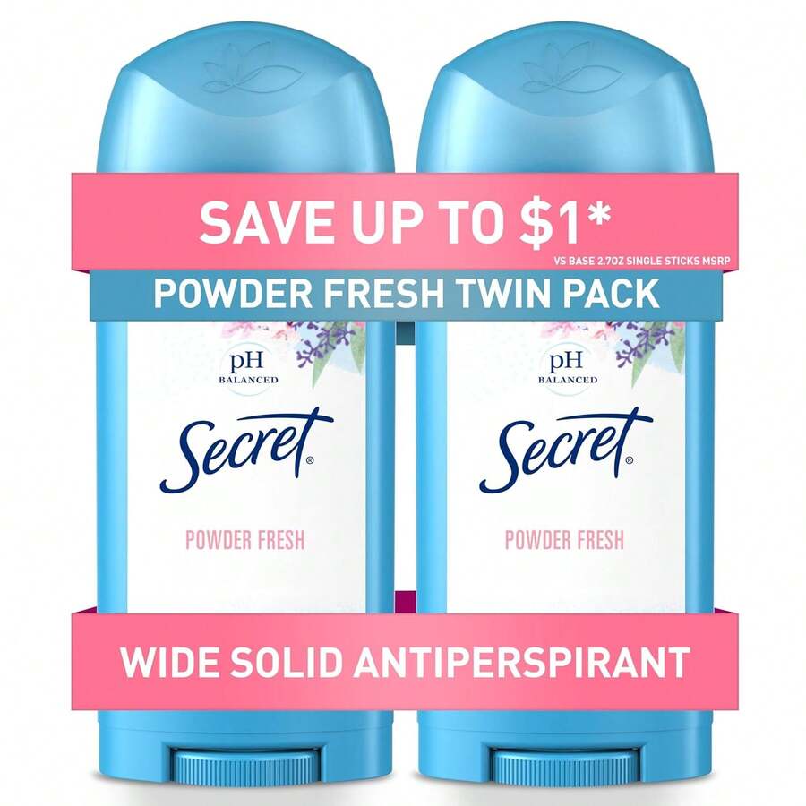 Secret Antiperspirant And Deodorant For Women, 24hr Sweat & Odor Protection, PH Balanced Protection, Gentle On Skin, Wide Solid, Powder Fresh Scent, 2.7 Oz (Pack Of 2) - Bột tươi - Xem 1