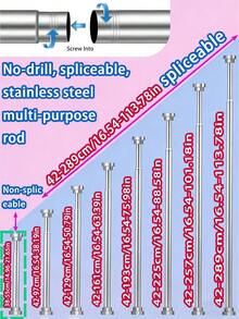 Barra de cortina de acero inoxidable extra larga, barra de cortina de ducha, barra de cortina, barra colgante de armario, barra extensible, barra de secado de ropa, barra colgante, soporte, barra de almacenamiento de utensilios de cocina, barra de cortina, longitud ajustable, barra de cortina de ducha, estante extensible para zapatos de gabinete de cocina y baño - Poste telescópico multifuncional de acero inoxidable - plateado - Ver 14