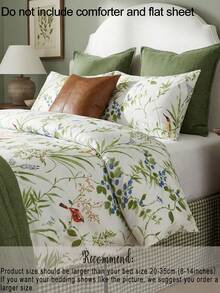 3件套绿色水彩叶子和鸟印花被套套装（1个被套+2个枕套，不含被芯），采用优质涤纶面料，柔软亲肤，适合主卧、客房和其他卧室，四季皆宜，是理想的礼物。 - 彩色 - 查看 8