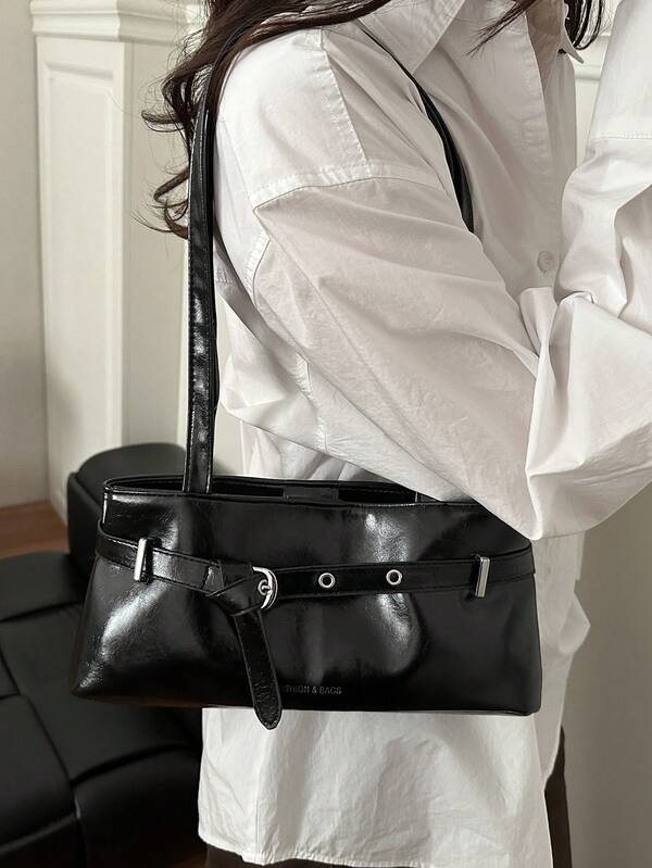 Einfarbiger neuer PU Taillengürtel Umhängetasche, modische Unterarm Baguette Tasche für Frauen