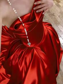 1pc Soft Silky Satin Fabric, Wedding Dress Home Wear Handmade DIY Sewing Silky Fabric - Red - View 5