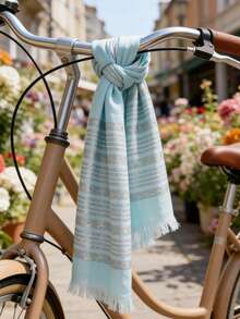 1pc Women's Spring/Summer Jacquard Gold Stripe Lightweight Scarf, Versatile Headscarf/Shawl, Suitable For Daily Wear - Mint Green - View 4