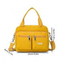 Bolso de mujer, mochila con cremallera y múltiples bolsillos, bolso de hombro impermeable de nailon, monedero - Amarillo - Ver 7