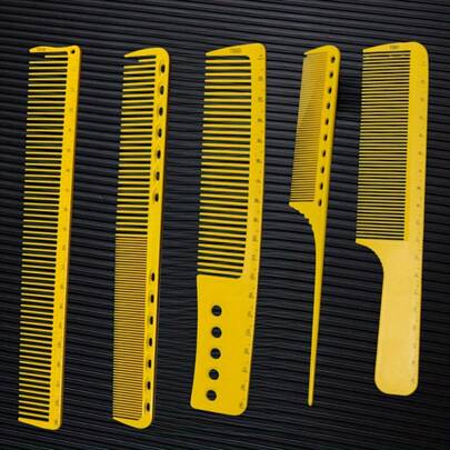 5pcs Professional Salon Haircut Combs Set, Including Tail Comb, Cutting Comb, Guiding Comb With Markings