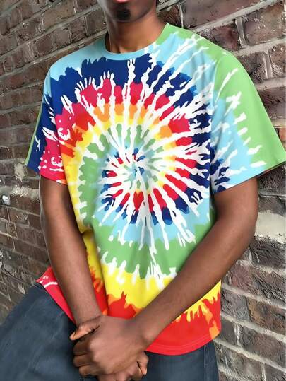 Men's Tie-Dye Round Neck Short Sleeve Casual Versatile T-Shirt, Basic Style, Suitable For Daily Wear, Home, Outdoor, Vacation, Work Commute, Street Fashion