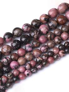 1 Strand Natural Black Line Rhodochrosite Gemstone Smooth Round Loose Beads For Jewelry Making 4 6 8 10mm - Multicolor - View 4