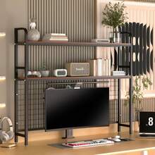 Bookshelf For Desk,2-Tier Desktop Bookshelf - Metal Desktop Bookshelf Organizer,Desk Book Organizer With 3 Hooks & DIY Storage Mesh,Suitable For Office/Game Room/Study/Powder RoomPerfect For Organizing Books, Magazines, Office Supplies(Brown) - màu nâu - Xem 1