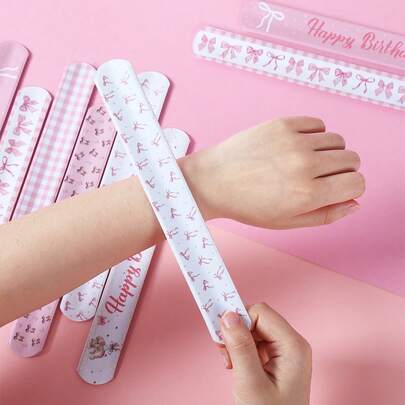 12pcs Pink & White Bow Themed 1st Birthday Party Clapper Bracelets, Pink & White Bow Pattern Baby Shower Party Favors, Gender Reveal Party Gifts, Perfect Party Decorations, 1st Birthday Gender Reveal Party Fun Clapper Bracelets, Baby Shower Decorations, Gender Reveal Party Favors, Baby Shower Gifts, 1st Birthday Party Favors