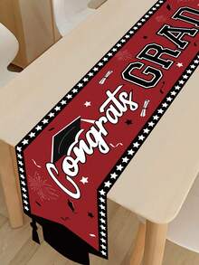 1pc Graduation Party Tablecloth, Red & Black Tassel Graduation Cap Pattern Table Runner, 2026 Graduation Party Table Decor, Graduation Party Supplies, Graduation Season Kitchen & Dining Room Decor, 2026 Graduation Family Holiday Gathering Gift, Tabletop Center Decor, Dining Table Decor, Graduation Theme Tablecloth, Party Decor Accessories, Party Gifts, Party Favors, Photography Props - Black and Red Graduation - View 9