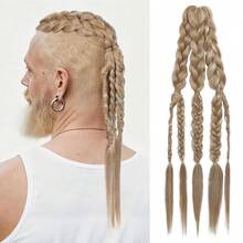 Viking Hair Extensions For Men, 24" Handcrafted Clip In Braided Ponytail Hairpiece For Halloween Viking Costume Renaissance Warrior Accessories - Multicolor - View 14