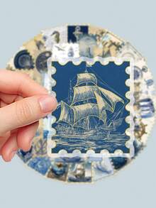 50 pièces Autocollants bleus vintage nautiques pour surfaces métalliques, convenant aux cahiers, livres, protections de pare-chocs, casques et décorations de planificateurs. Idéal comme faveurs de fête et cadeaux, fonctionne également sur les surfaces en céramique - Voir 6