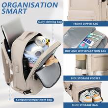 YSTELLAA Small Carry-On Backpack 45x20x30cm For Ryanair, Travel Backpack Bag For Airplanes With 14-Inch Laptop, Eurowings For Men And Women - 米色 - 查看 4