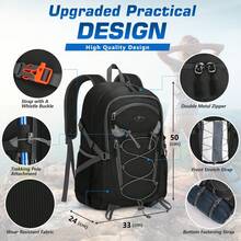 NEWHEY 男女通用40升徒步背包，防水露营背包，可折叠轻便背包，适合徒步、登山和远足，黑色 - 彩色 - 查看 6