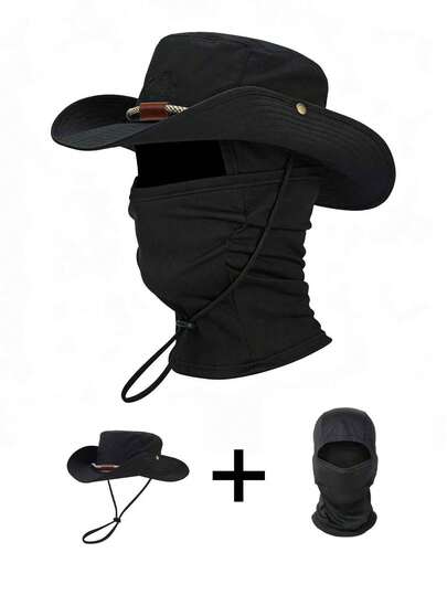 2pcs Solid Color Graphic Letter Embroidered Bucket Hat With Matching Face Cover Set, Polyester Blend Sun Protection Hat Suitable For Outdoor, Hiking, Camping, Travel, Great Gift For Family, Friends, Boyfriend/Girlfriend, Christmas, Mother's Day, Father's Day, Teacher's Day, Birthday