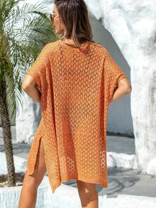 Áo khoác ngoài bikini đi biển mùa hè gợi cảm, khoét lỗ, hơi xuyên thấu dành cho nữ cỡ lớn. - trái cam - Xem 2
