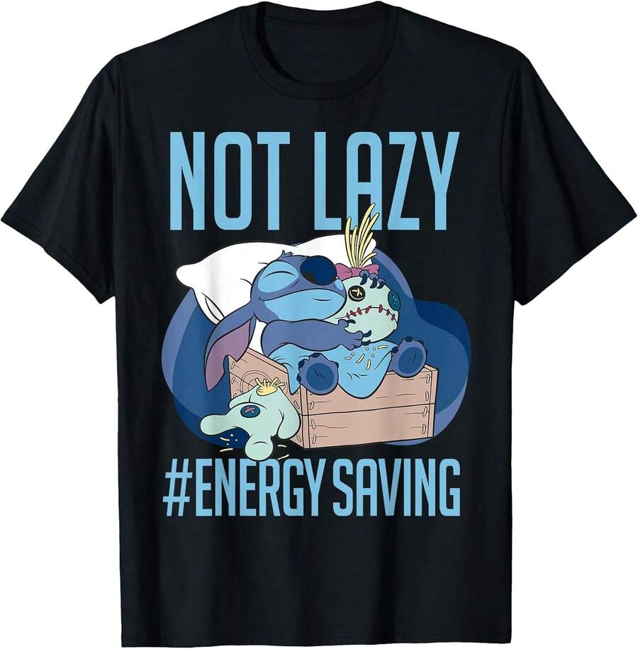 LILOS & STITCHS Not Lazy  T-Shirt Summer Holiday Outfits,Tops For Women,Summer Tops,Black Tops,Summer Clothes,Party Tops,Funny T Shirts,Men Clothes,Gifts For Men,Girls Clothes,Boys Outfits,Family Matching Outfit,Matching Mum And Daughter Outfit - Black - View 1
