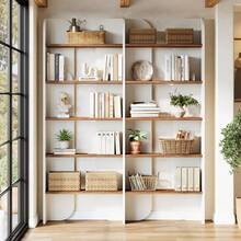 LITTLE TREE 70.87-Inch Tall Bookshelf, 5-Tier Double Wide Bookcase With Open Shelves, Farmhouse Vintage Floor Standing Book Shelf Display Storage Shelving Unit For Home Office Bedroom Study, White - Trắng và Nâu - Xem 6