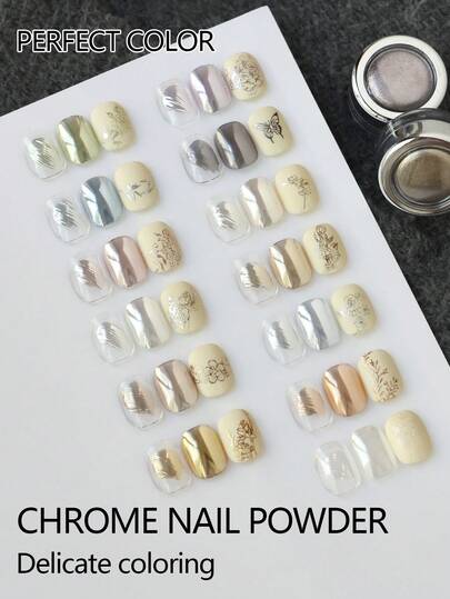 13 tarros Juego de maquillaje en polvo de perlas de color perfecto, efecto espejo Polvo metálico plateado holográfico, adecuado para manualidades de resina y arte de uñas, pigmento iridiscente decorativo de sirena