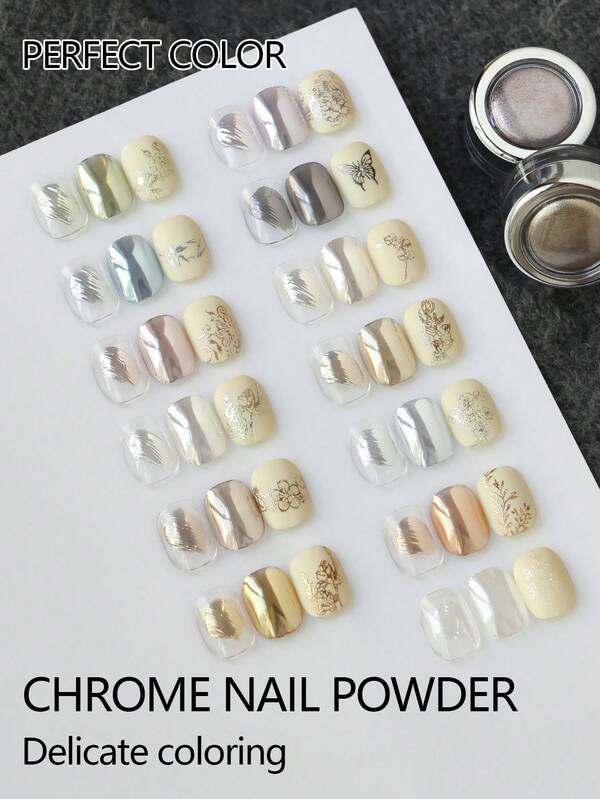 13 Jars Perfect Color Powder Pearl Makeup Set, Mirror Effect Silver Metallic Holographic Dip Powder, Suitable For Resin Crafts And Nail Art, Decorative Iridescent Mermaid Pigment