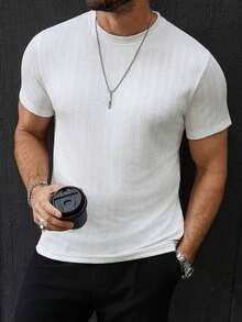 Manfinity Homme Men's Casual And Versatile Solid Color Short Sleeve T-Shirt - 白色 2 - 查看 3