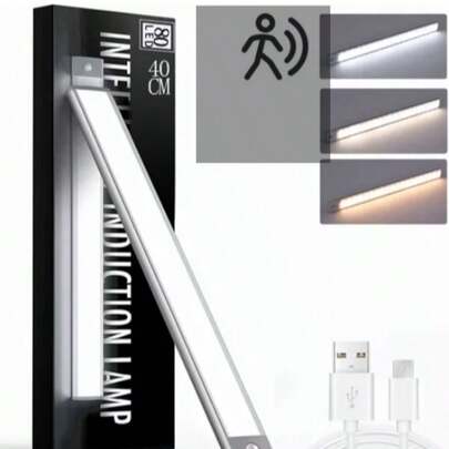 AMILL 2x Slim Aluminum Cabinet Lights With Motion Sensor, 40cm Adjustable 3-Color Temperature Wall Mounted LED Rechargeable Sensor Lights, USB Powered For Hallway, Stairs, Drawers & Wardrobe, Drawer Lighting, Hallway Lighting