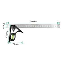 300mm Stainless Steel Combination Square Angle Ruler, Mobile, Horizontal, 45 Degree, Right, Carpenter, Woodworking Level TZHT - Combined Angle Ruler - View 3