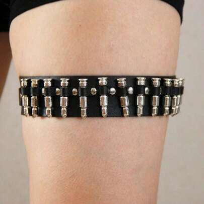 1pc Women Punk Bullet Decor Leg Garter Leather Thigh Strap Halloween Costume Accessory