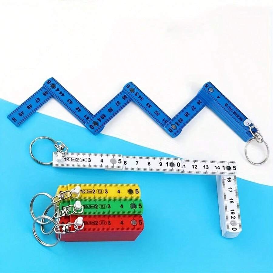 1pc Multifunctional ABS Plastic Folding Ruler, 50cm/19.69in, 10-Fold With Keychain, Compact And Portable, Multi-Purpose Folding Ruler Drawing Tool, Student Measuring Ruler