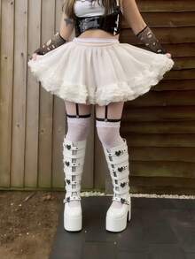 Women's White Platform Spider Web Gothic Knee High Boots Round Toe Fashionable Sexy Current Motorcycle Party Winter Fall Shoes For Women - 白色 - 查看 6