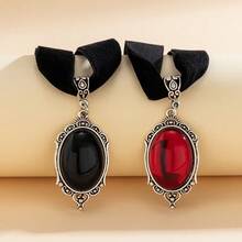 1 Red Gemstone Hip Hop  Punk Faux Ruby Pendant Necklace Set With Black And Red Gemstones - Red - View 3