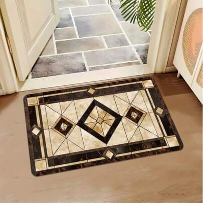 Geometric Pattern Doormat - Rectangular Polyester Material Mat, Suitable For Indoor/Outdoor Use, Great For Living Room, Bedroom, Kitchen, Office And Camping Decor, Entrance Decor | Diatomite Mat | Washable Mat, Easy To Clean