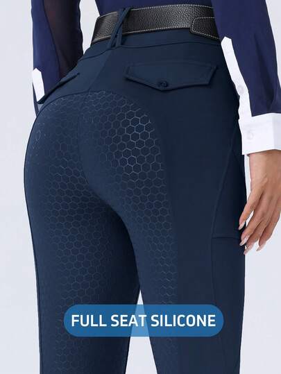 ROYALS MATTINI Women's Full Seat Silicone Grip Riding Pants, Black Equestrian Breeches With Pockets, Quick-Dry Horse Riding Tights For Sports Spring