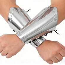 1对可调节中世纪青铜/银色PU皮革腕带，复古罗马角斗士护臂，骑士射箭护腕，适合角色扮演、Cosplay、舞台表演 - A - 查看 6