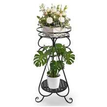 Soporte de esquina de metal para interiores - Soporte de 2 niveles de altura para macetas para exteriores soporte de hierro a prueba de óxido estante de soporte redondo para plantas - negro - Ver 7