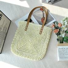 Large Capacity Straw Tote Bag / Handwoven Women's Handbag / Versatile Casual Beach Bag - White - View 1