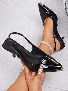 Giày cao gót mũi nhọn bằng kim loại thanh lịch dành cho nữ, kiểu dáng slip-on, sandal cao gót nhọn màu đen đa năng phù hợp cho công sở, tiệc tùng, đám cưới, hộp đêm. - màu đen - Xem 6
