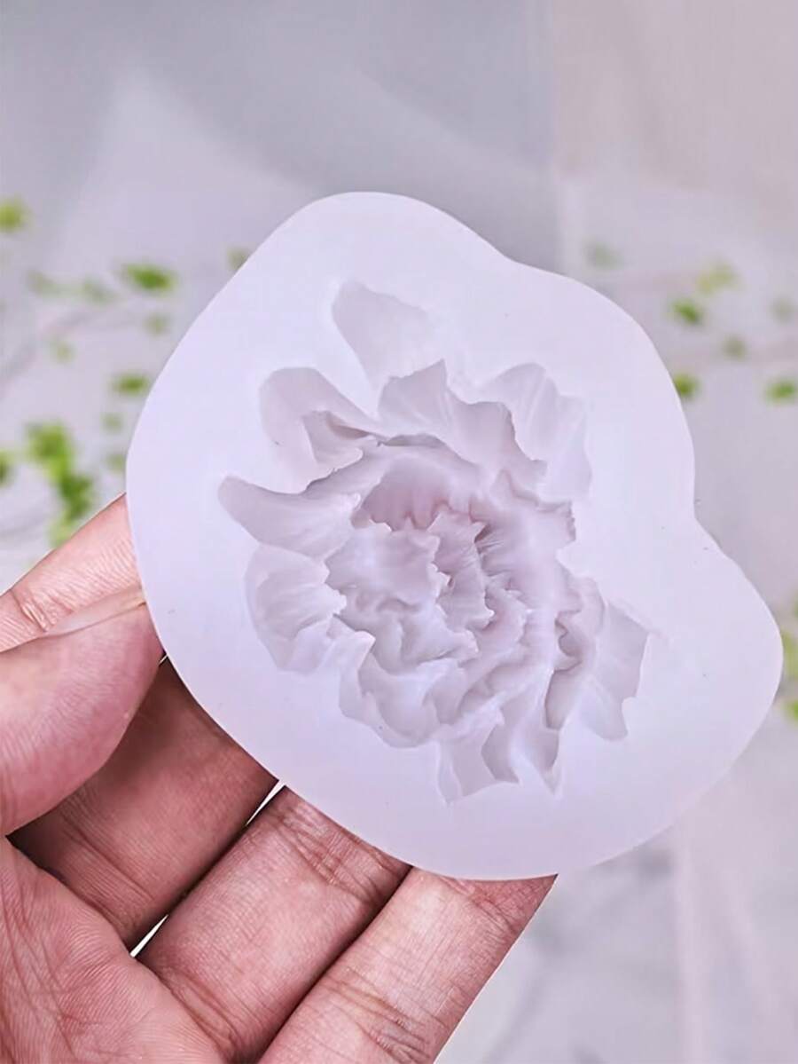 1pc Flat Peony Flower Silicone Candle Mold, Lotus & Rose Silicone Candle Mold - A-White - View 1