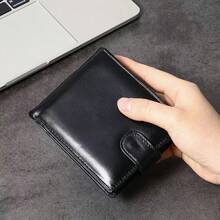 RFID Blocking Genuine Leather Wallet, Multifunctional Card Holder, Tri-Fold Wallet With Zipper Coin Pocket, Suitable For Men And Women - Black - View 4